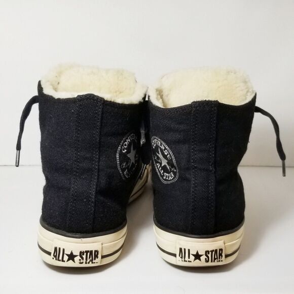 Converse All Star Chuck Taylor High Tops Women 10 Wool Faux Fur Black Embroidery - Picture 3 of 12